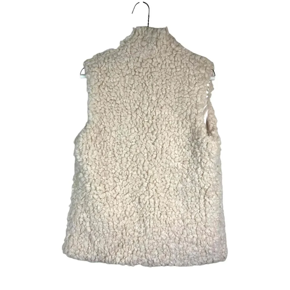 Garnet Hill Womens Beige Sleeveless Open Front Sherpa Teddy Bear Vest Size Small